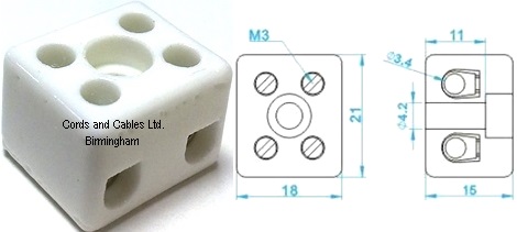 1.354.16A Porcelain connector block 2W 16 Amp