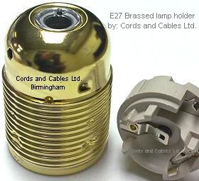 3.001.A.ZB (A103) E27 ES Brassed metal lamp holder threaded skirt & CERAMIC insert