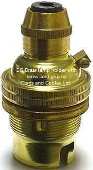 3.002.CG.BRS B22 BC Brass lampholder & Brass Cord Grip