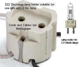 3.A37.G22.2KW.FL G22 Discharge lamp holder with 15cm fly leads for 1 to 2 Kw lamp 