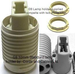 3.A66.G9.10MM+RING STANDARD G9 Lampholder 10mm Entry With 2 Shade Rings