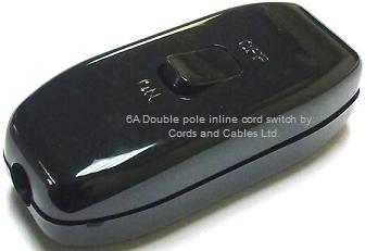 4.073.6A.BLK 6A DOUBLE POLE Inline Switch - BLACK
