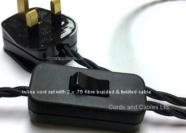 4.210.TB.80120.BLK Twisted 2 core fibre inline cord set BLACK