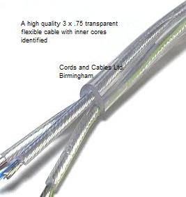 2183Y.75.POL.T.STD (S105) 3 x .75mm Clear TRANSPARENT cable - inner cores identified for STANDARD APPLICATIONS