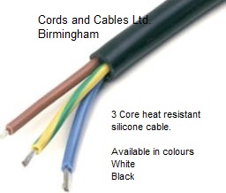 3183.75.T180.BLK 3 X .75MM Round 180 deg. HEAT RESISTANT silicone cable BLACK