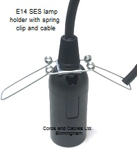 705.164.50CM.BLK E14 SES lamp holder PLAIN skirt with spring clip and 50cm. cable BLACK - Pack of 5 