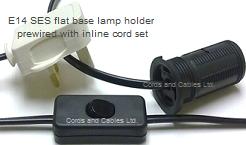 3.706.RN018-4.210.BLK PREWIRED E14 Lamp holder special applications flat cap + INLINE cord set BLACK