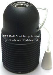 761.PCORD.E27.B E27 bakelite lamp holder with PULL CORD switch BLACK 